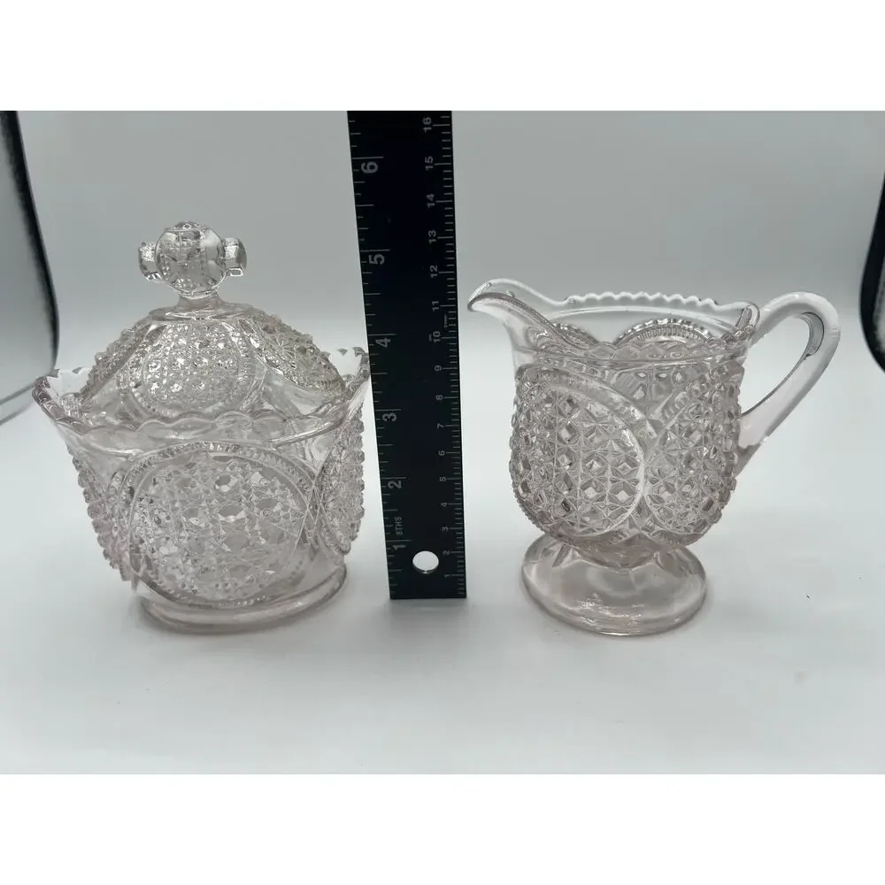 19th Century Pressed WESTMORELAND CROSS CANE MEDALLION Creamer and‎ Sugar Set